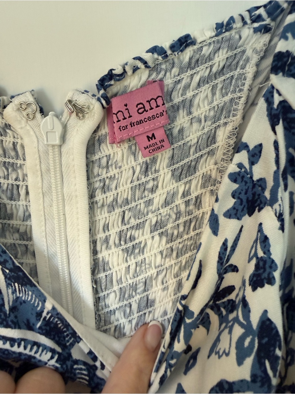 Francesca's Collections White Maxi Dress with Blue Floral Print - Picture 3 of 5